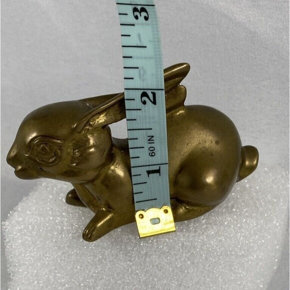 Brass Rabbit Bunny Hare Figurine Resting Paperweight Cottage Whimsy Farm Easter - Picture 9 of 9